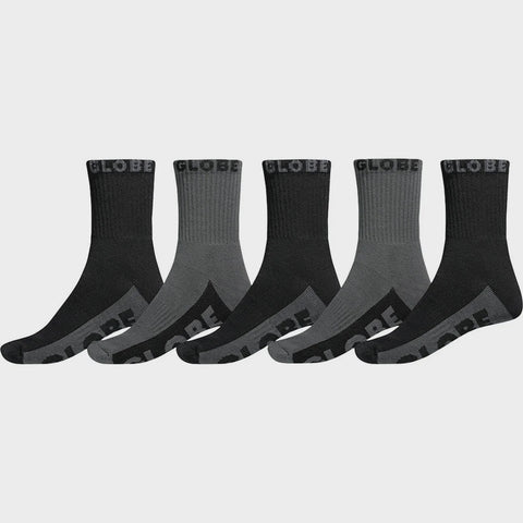 GLOBE - Crew Socks 5 Pack Size 7-11 - BLACK/GREY