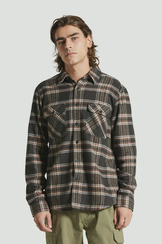 BRIXTON Bowery Long Sleeve Flannel - BLACK/CHARCOAL/OFF WHITE
