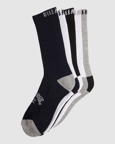 BILLABONG - Boys Sport Socks 5 Pack (Size M-L) - MULTI